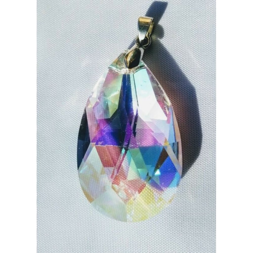 Large 28mm Crystal Pear Pendant AB 925 Sterling